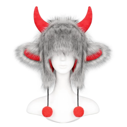 Alternative Yak Horn Ear Warmer Hat, Dark Themed Plush Winter Ear Protection Cap